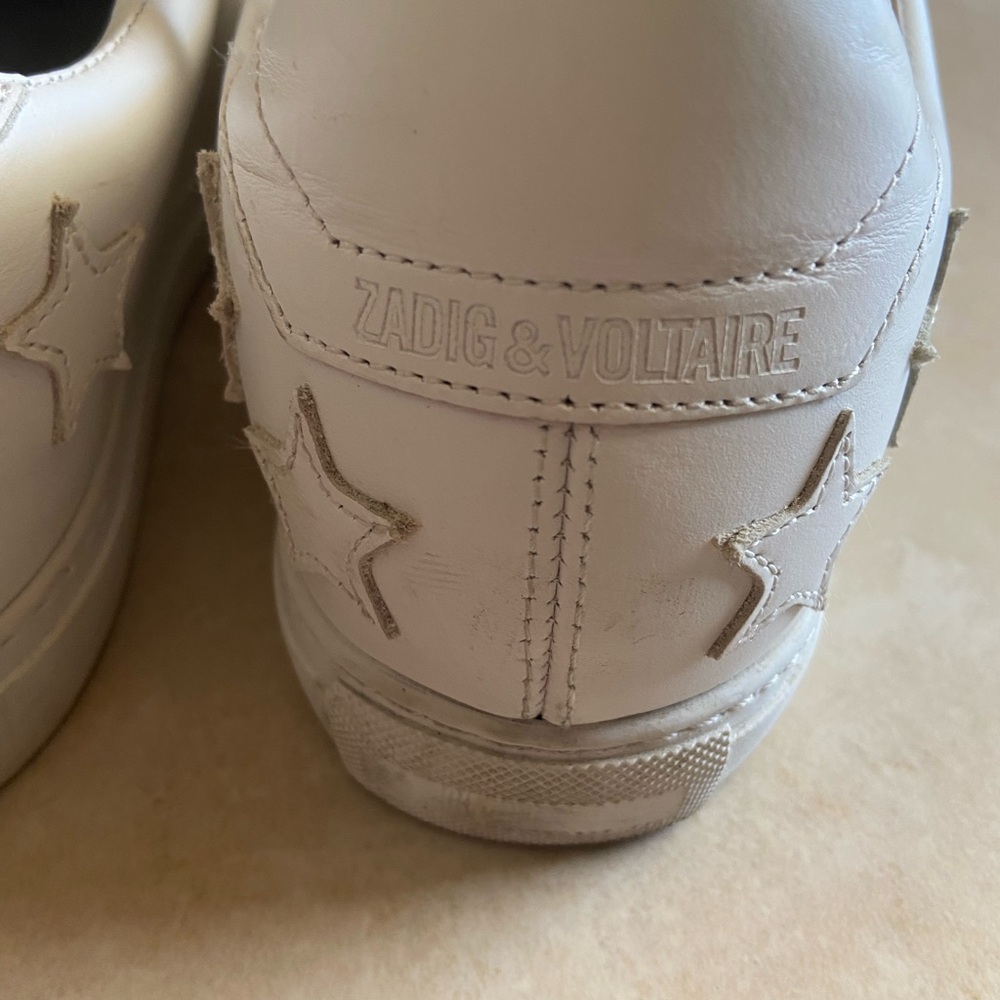 Zadig&Voltare Paris 100% Leather White Star Sneakers size 40, missing inserts - Picture 4 of 7
